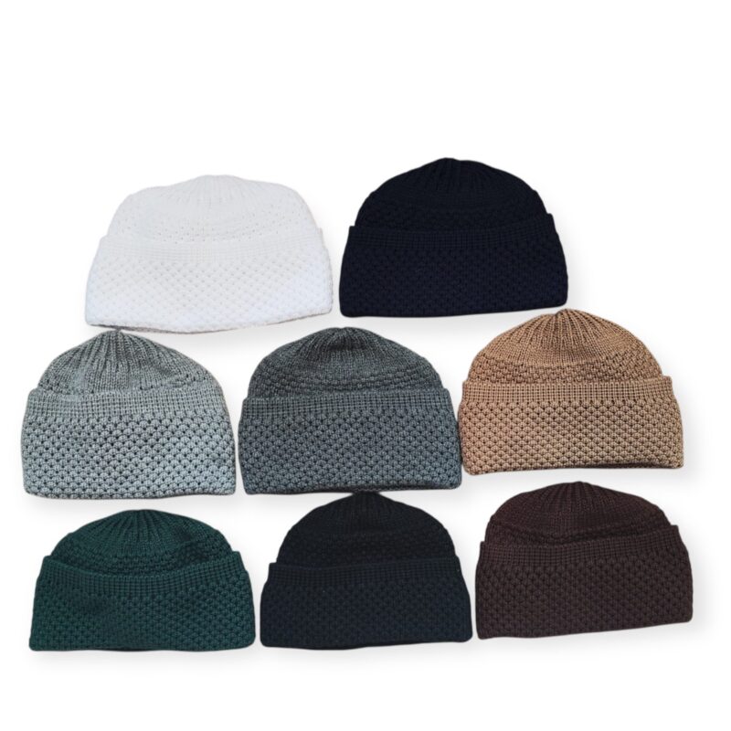 Muslim Prayer Hat - Premium Woolly Folded Prayer Hat – Turkish Kufi Skull Cap for Men – One Size Fits Most