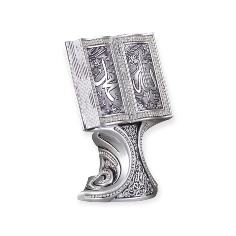 Islamic Table Decor Quran Open Book with Allah & Muhammad Gold/Silver/Pearl (Medium)