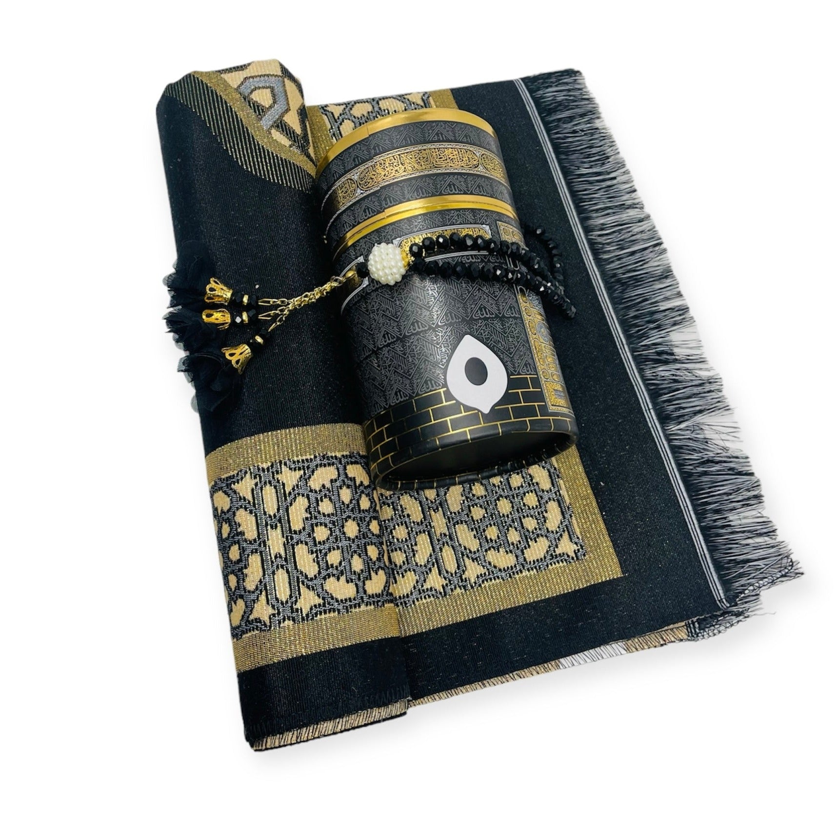 Islamic Prayer Mat - Cylinder Gift Box With Prayer mat, Tasbeeh Islamic Prayer Mat - Cylinder Gift Box With Prayer mat, Tasbeeh