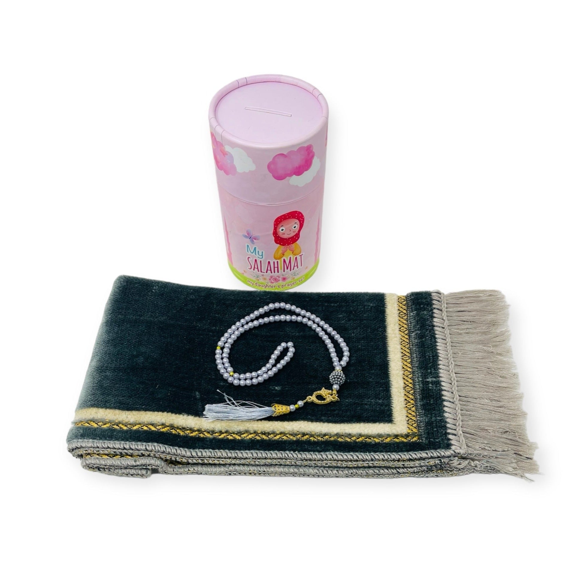 Islamic Prayer Mat - Cylinder Gift Box For Children With Prayer mat, Tasbeeh & Prayer Islamic Prayer Mat - Cylinder Gift Box For Children With Prayer mat, Tasbeeh & Prayer