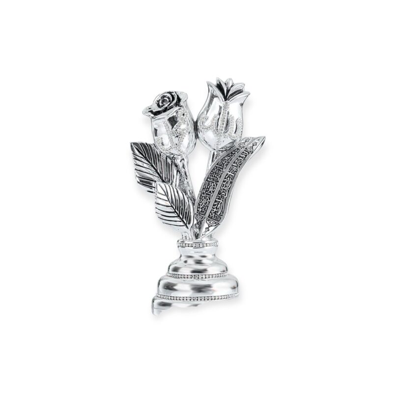 Silver Tulip & Rose Allah & Muhammad Islamic Ornament – Elegant Table Décor