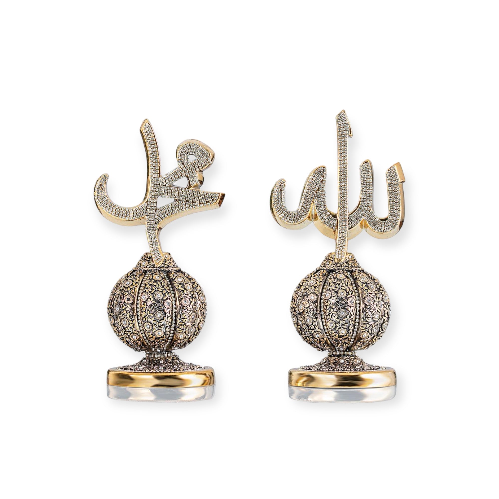 Allah and Muhammad Islamic Ornament – Silver and Gold Arabic Calligraphy Sculpture Allah and Muhammad Islamic Ornament – Silver and Gold Arabic Calligraphy Sculpture