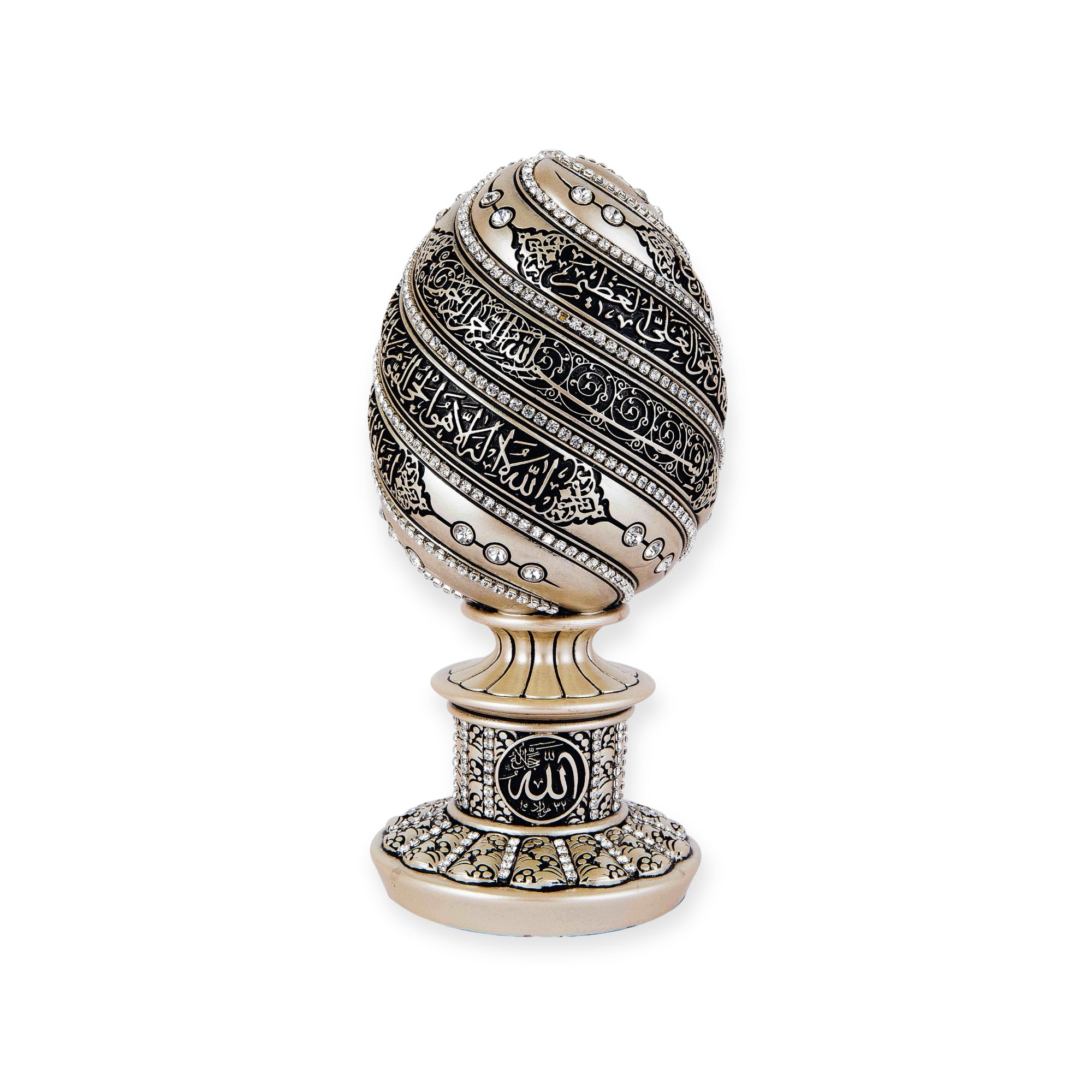 Islamic Home Decor - A beautiful golden and black egg sculpture engraved with Ayatul Kurs- BB-0988 Islamic Home Decor - A beautiful golden and black egg sculpture engraved with Ayatul Kurs- BB-0988