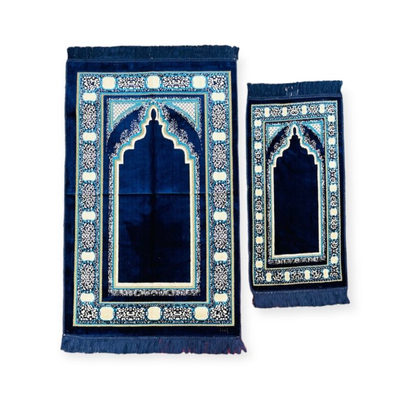 Islamic Prayer Mat - Adult & Child Prayer mat Gift Set Grey Blue