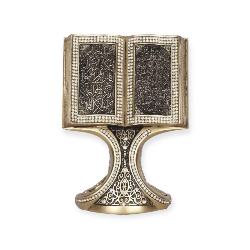 Islamic Ornament - Allah & Muhammad Gold Book Crystal Ornament – 16 × 11 cm Islamic Home Décor