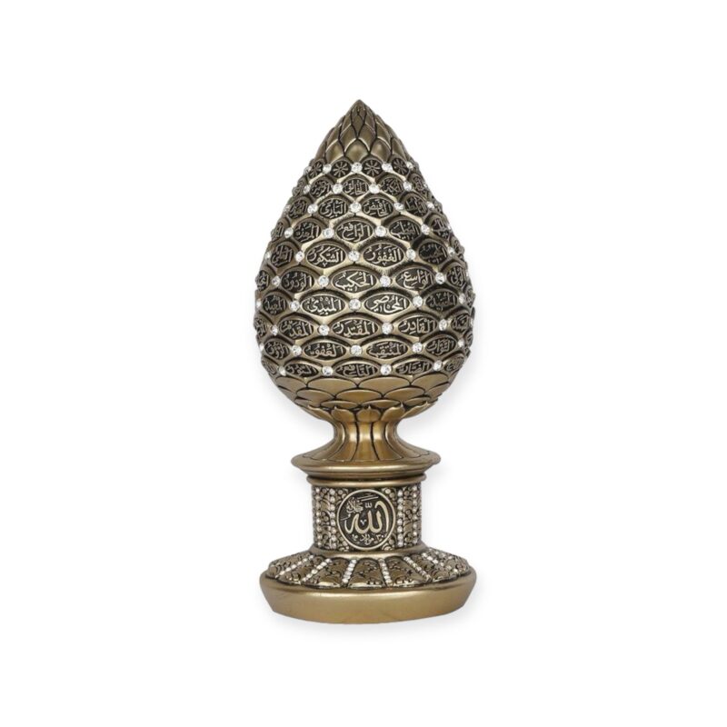 Islamic Ornament - Golden Pine Cone with Green Stones – 99 Names of Allah