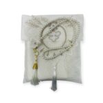 Islamic Prayer Mat - Lace Work Travel prayer mat With Tasbeeh White