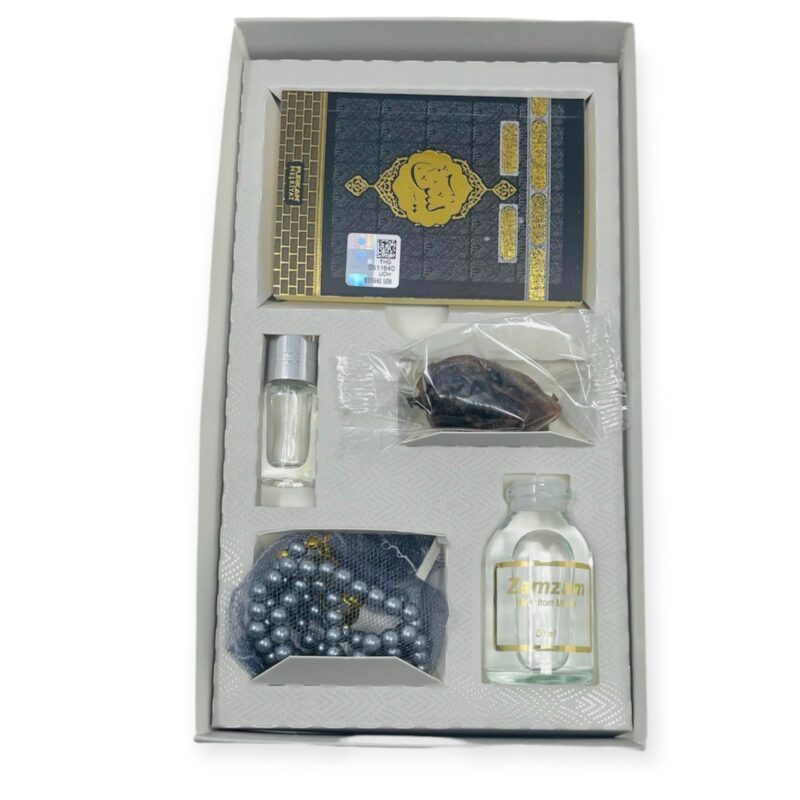 Tasbeeh Prayer Beads - Islamic Gift Box Tasbeeh, Zamzam Water, Attar, Dates &Yaseen books Grey