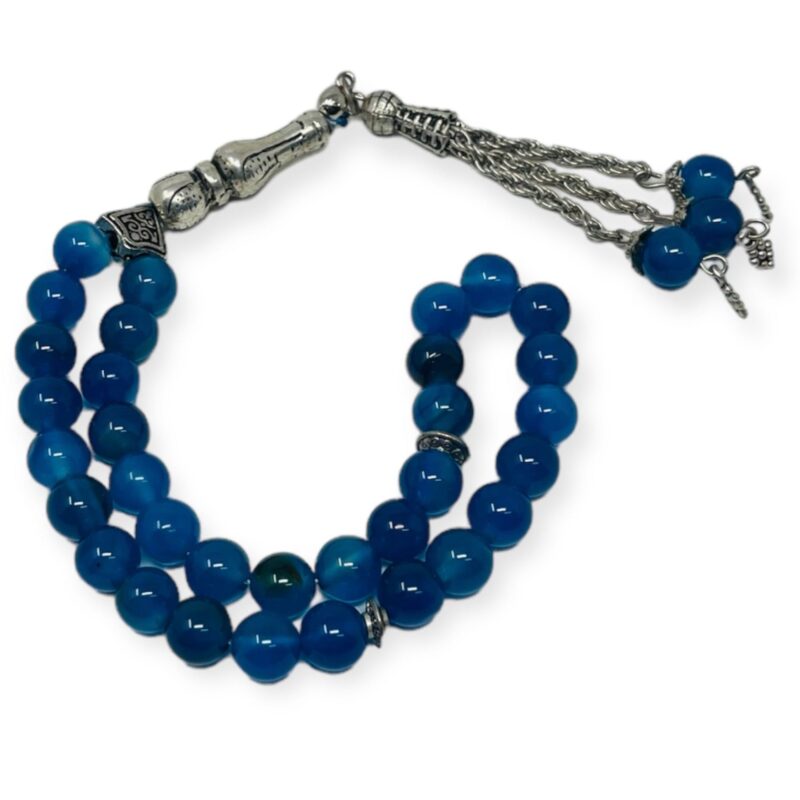 Tasbeeh Prayer Beads - Blue Aqeeq Islamic Prayer Beads, Natural Stone, 33 Beads,