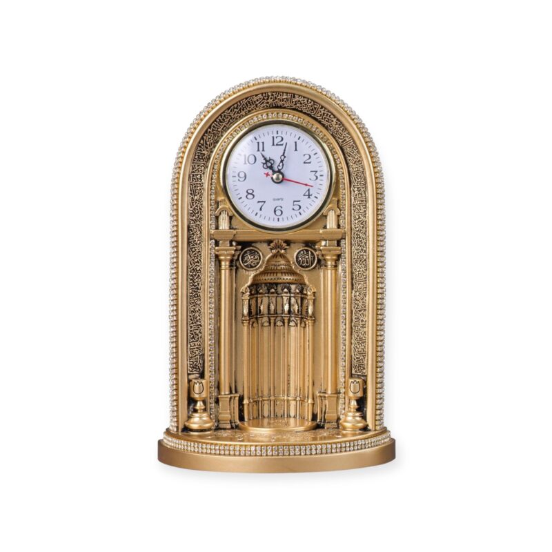 Islamic Ornament - Islamic Table Decor Clock With Ayatul Kursi Mihrab (NKBY-3314S1)