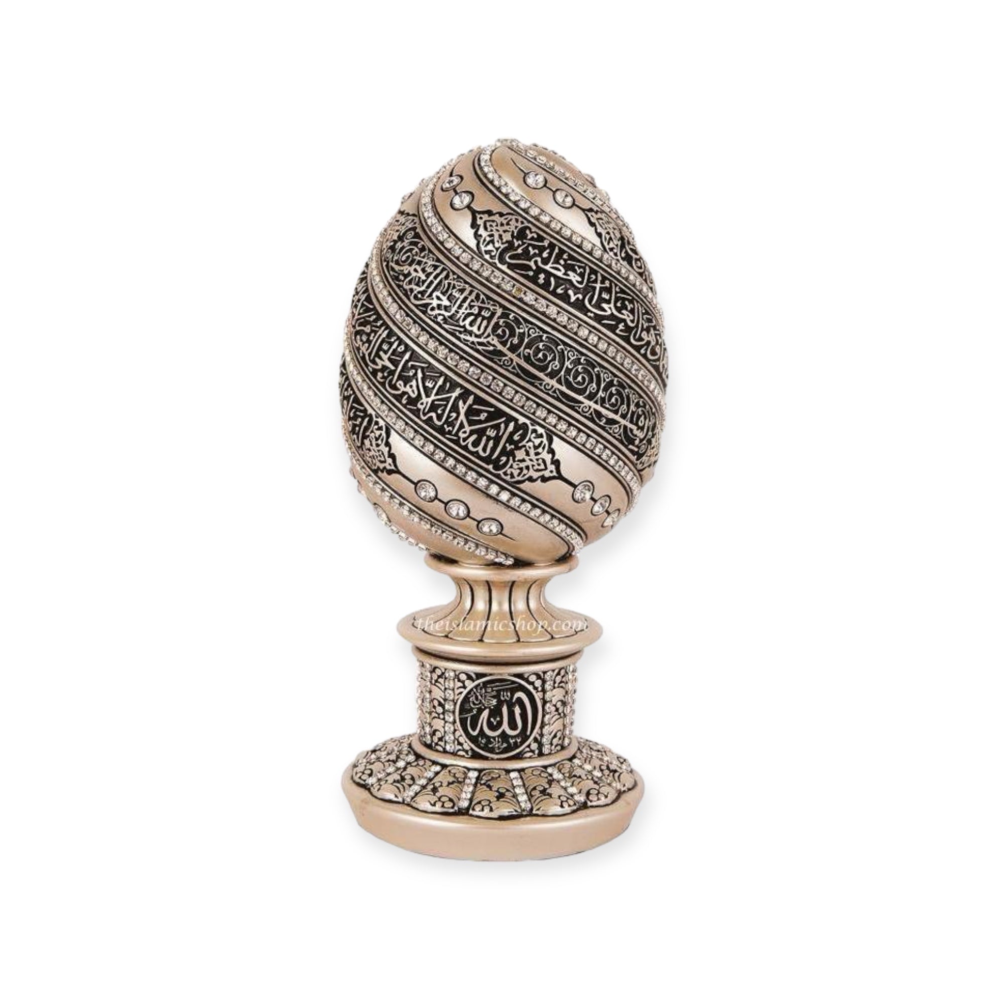 Islamic Ornament - Ayat Al‑Kursi Egg Sculpture – Mother of Pearl Finish – Elegant Islamic Table Décor Islamic Ornament - Ayat Al‑Kursi Egg Sculpture – Mother of Pearl Finish – Elegant Islamic Table Décor