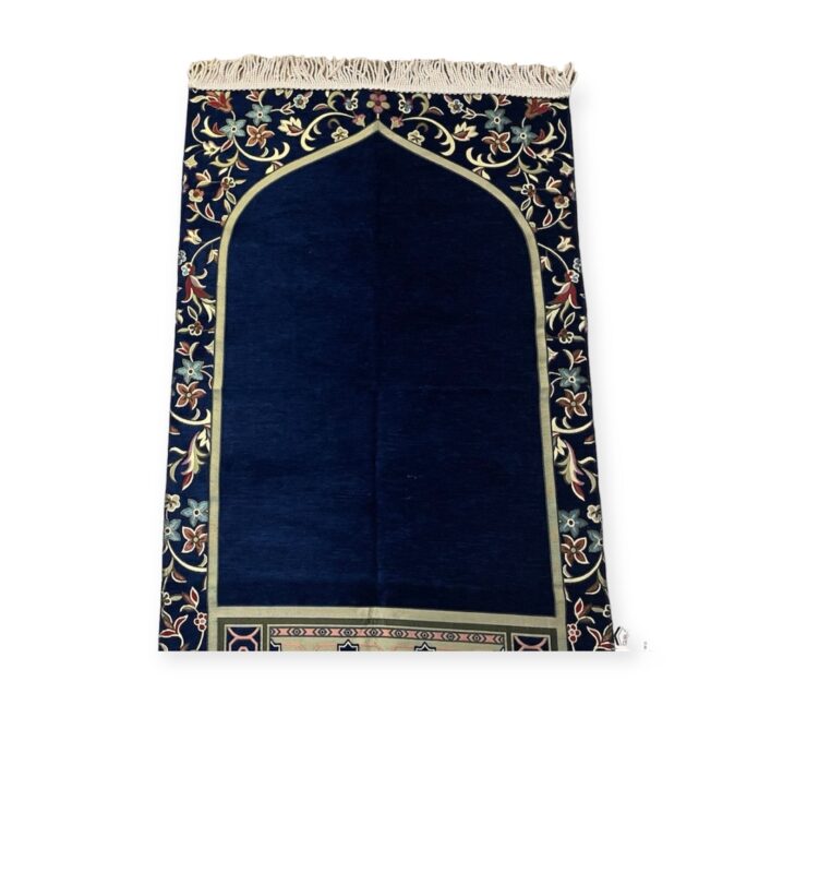 Islamic Prayer Mat - Masjid Nabawi design chenille prayer mat Blue