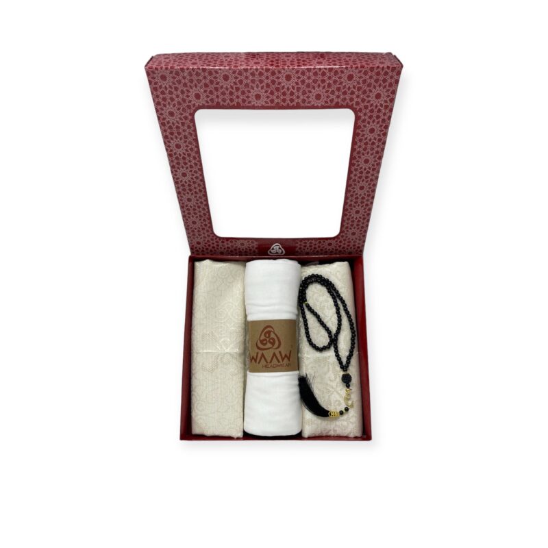 Islamic Prayer Mat - Beautiful Gift Box Prayer mat with Tasbeeh & Scarf