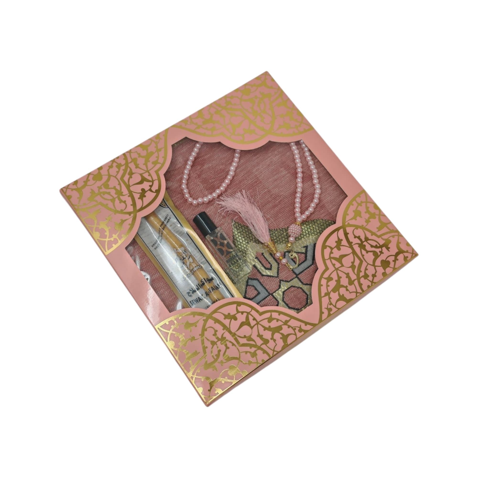 Islamic Prayer Mat - Islamic Gift Set: Prayer Mat, Tasbeeh, Attar & Miswak – Pink Gift Box Islamic Prayer Mat - Islamic Gift Set: Prayer Mat, Tasbeeh, Attar & Miswak – Pink Gift Box
