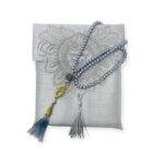 Islamic Prayer Mat - Lace Work Travel prayer mat With Tasbeeh Grey