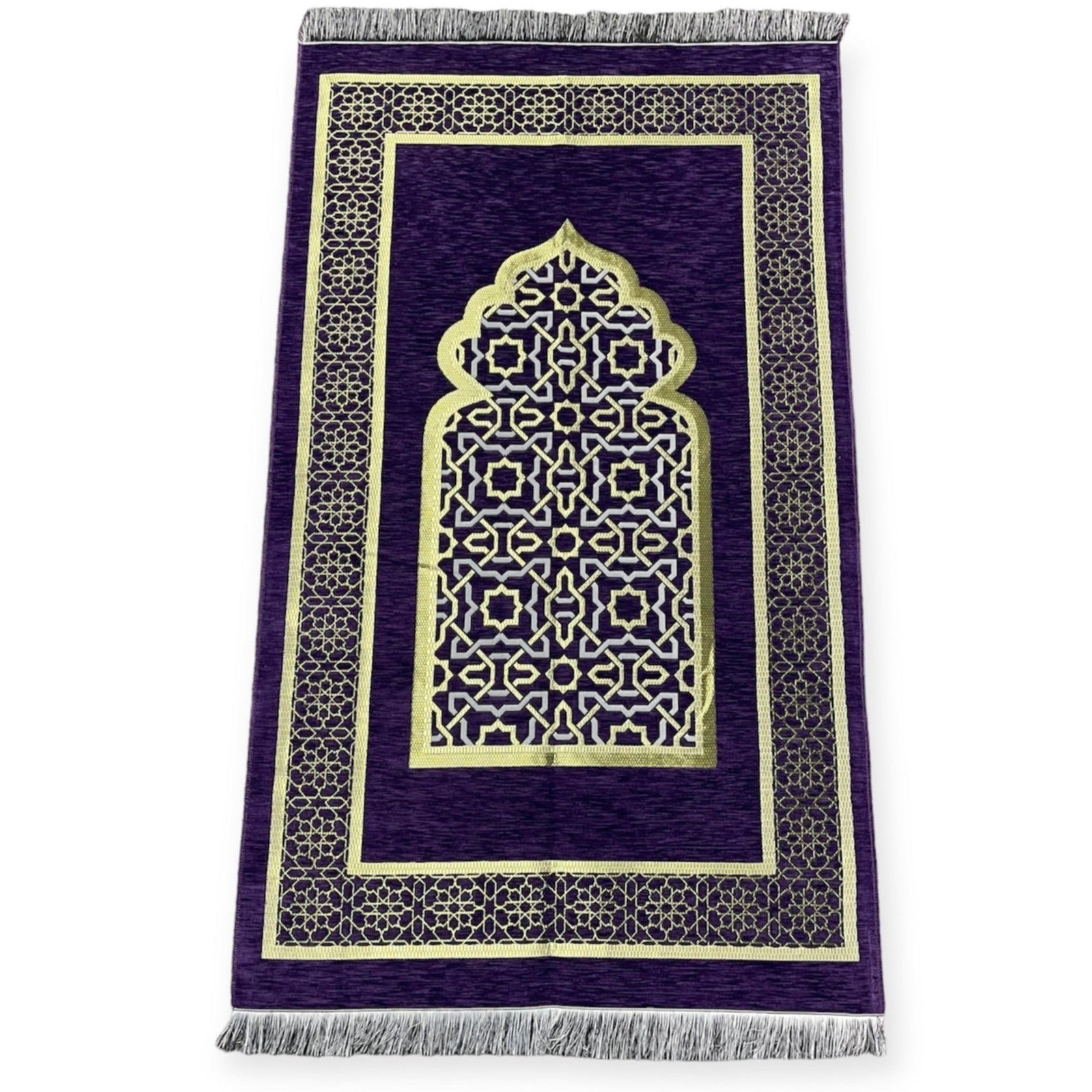 Chenille Embroidered Islamic Prayer Mat Dynasty -Purple Chenille Embroidered Islamic Prayer Mat Dynasty -Purple