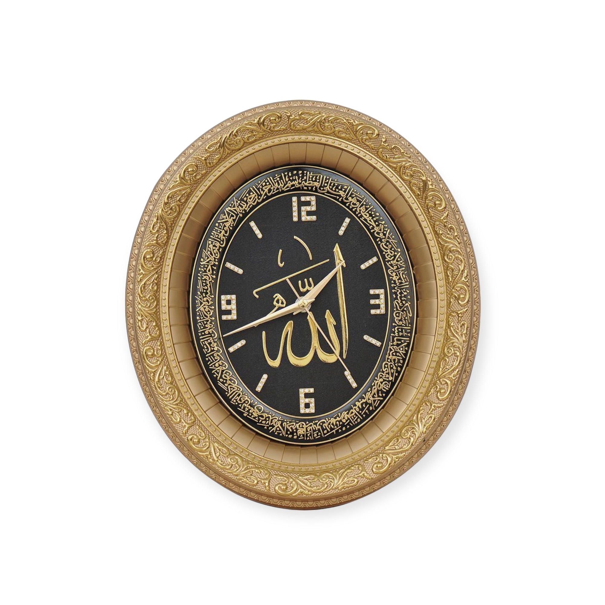 Islamic Ornament - Gunes Islamic Oval Wall Clock – Allah Calligraphy Gold & Black (SA-0412) Islamic Ornament - Gunes Islamic Oval Wall Clock – Allah Calligraphy Gold & Black (SA-0412)