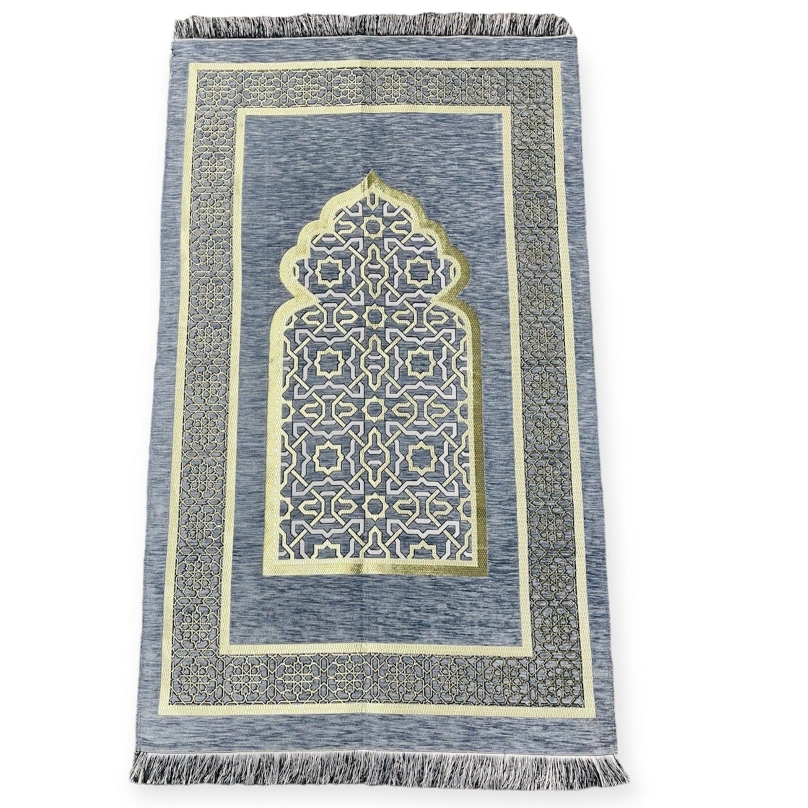Chenille Embroidered Islamic Prayer Mat Dynasty -Blue Chenille Embroidered Islamic Prayer Mat Dynasty -Blue