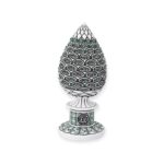Islamic Ornament - Islamic Table Decor Golden pine cone with green stones - 99 Names of Allah Alif collection
