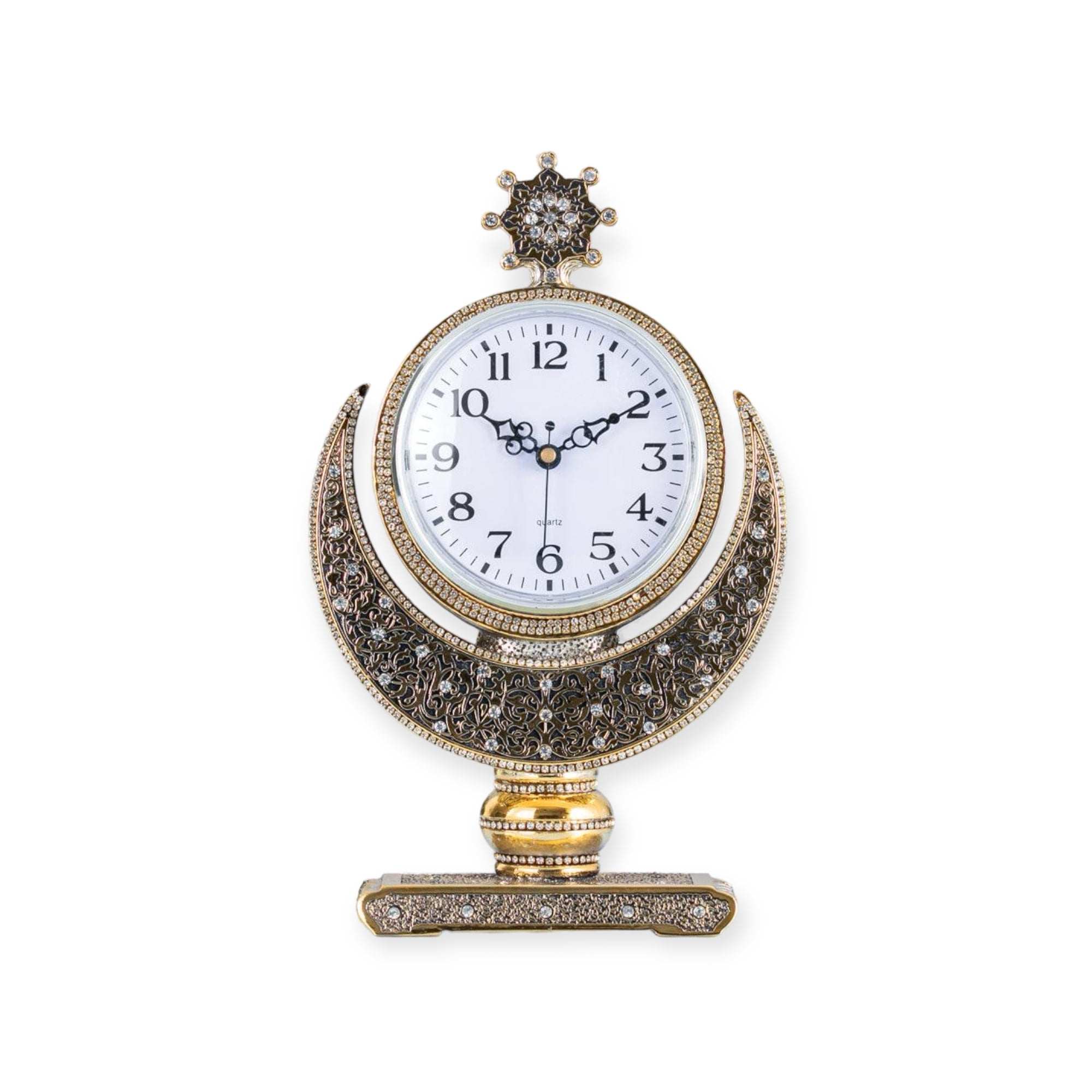 Islamic Wall Clock - Crescent Star Table Clock – Gold & Silver Finish | Islamic Home Décor Islamic Wall Clock - Crescent Star Table Clock – Gold & Silver Finish | Islamic Home Décor