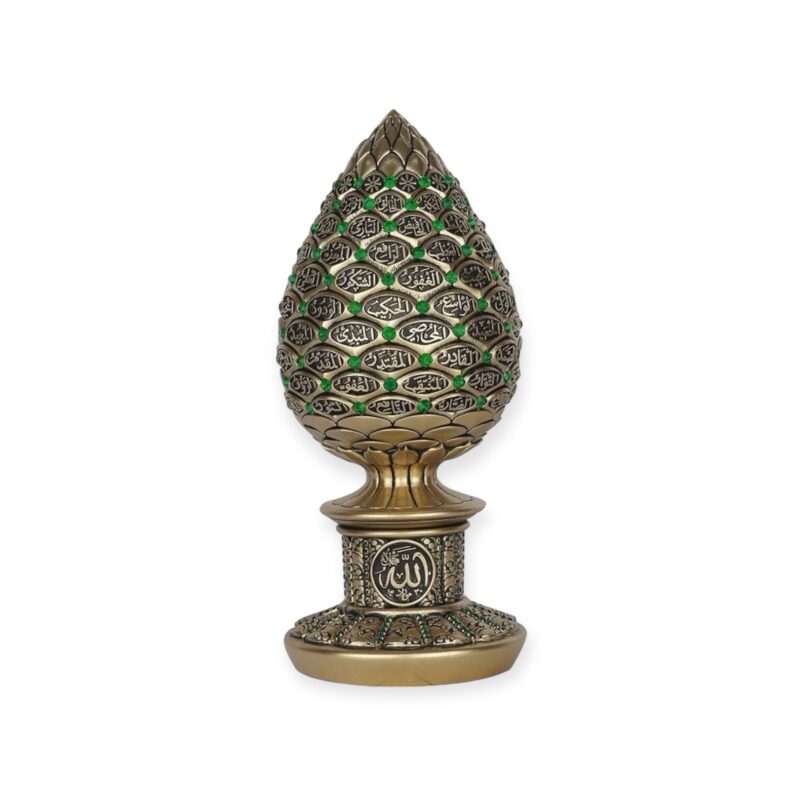 Islamic Ornament - Golden Pine Cone with Green Stones – 99 Names of Allah Alif Collection