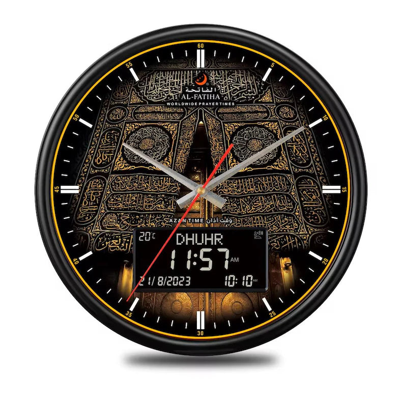 Islamic Ornament - Azan Clock Large Round Wall Automatic Kaaba/Kaaba Door Muslim Azan Clock