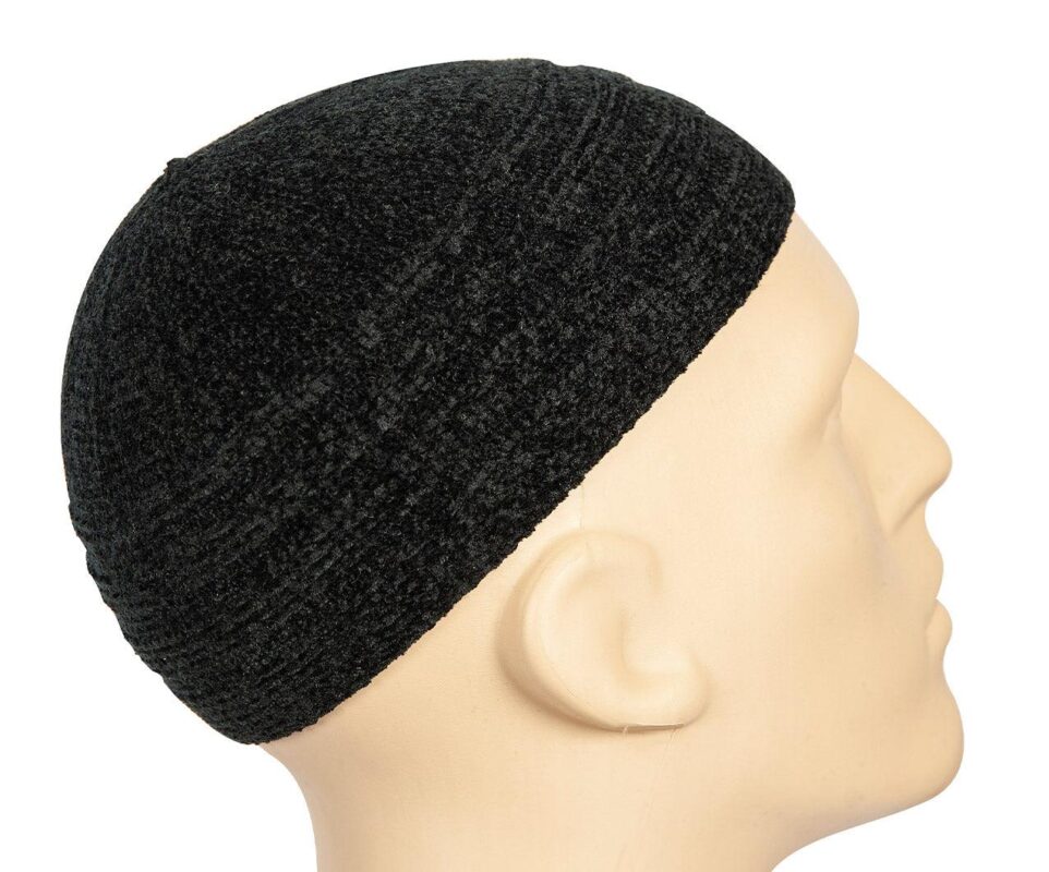 Muslim Prayer Hat - Turkish Chenille classic prayer hat Black