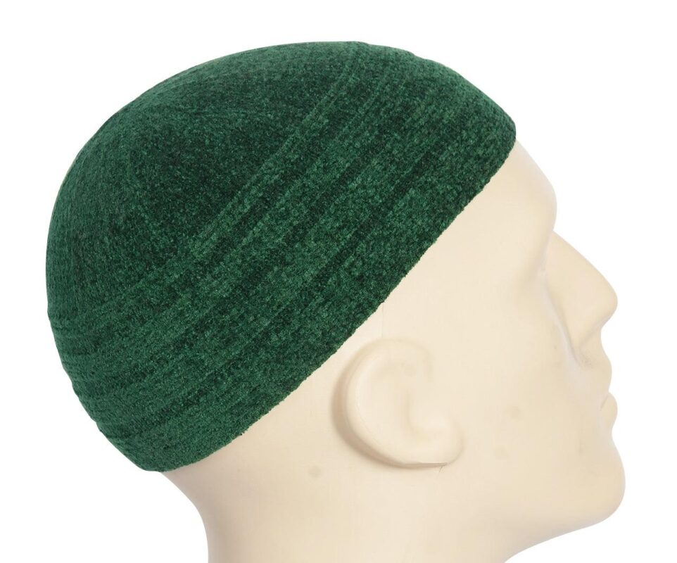Muslim Prayer Hat - Turkish Chenille classic prayer hat Green